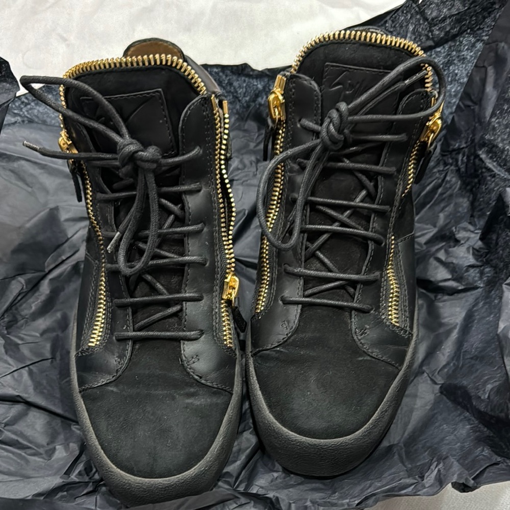 Giuseppe Zanotti Black High-Top Sneakers with Gold Zipper